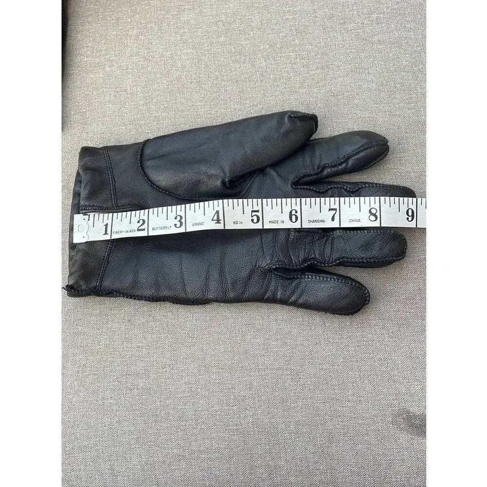Vintage black leather wide finger sherpa lined gloves size large